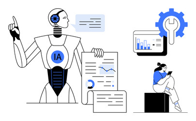 ai robot presenting data analysis and mechanics vector image