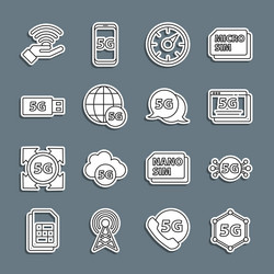 set line 5g network digital speed meter modem vector image