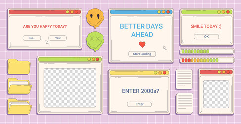 trendy y2k set with retro computer windows vector image