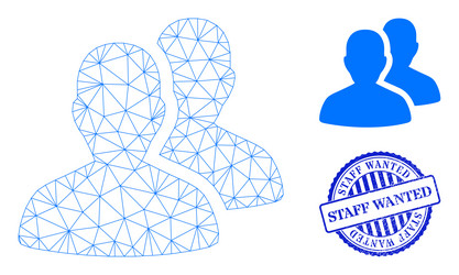 staff wanted scratched rubber imprint and web mesh vector image