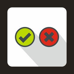 tick and cross circle shape icon flat style vector image
