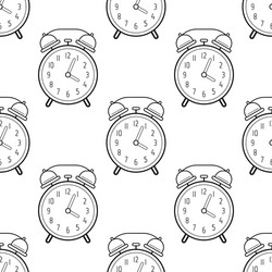 alarm clock flat linear icon seamless pattern vector image