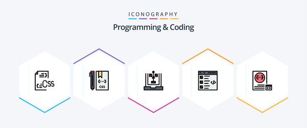 programming and coding 25 filledline icon pack vector image