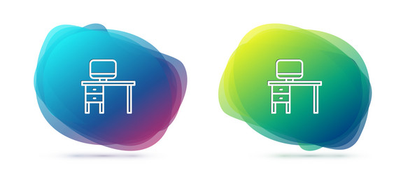 set line computer monitor and desk icon isolated vector image