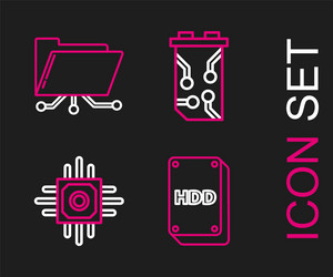 set line hard disk drive hdd processor video vector image