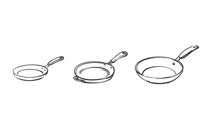 Frying pan doodle set sketch hand drawn black vector