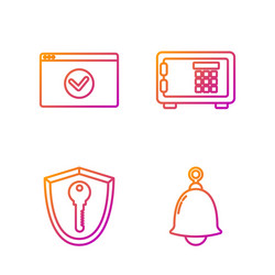 set line ringing bell shield with key secure vector image