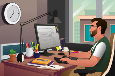 working in front of computer vector image