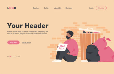 Homeless dirty man sitting on ground Royalty Free Vector