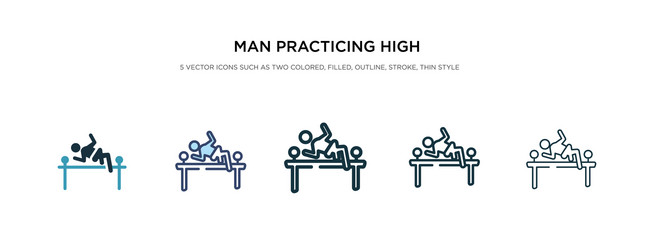 Man practicing high jump icon in different style vector