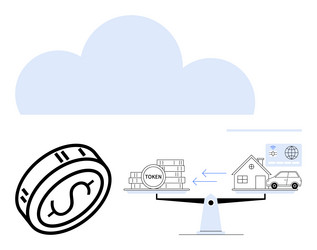 digital tokens vs tangible assets balancing vector image