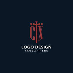 cx initial monogram logos with sword and shield vector image