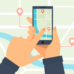 Hands hold a smartphone phone gps navigation vector