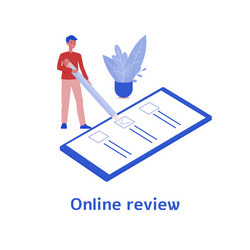 online review - person giving feedback on business vector