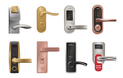 door handle realistic knob and lock with pin code vector