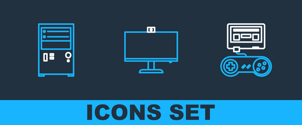 set line game console with joystick computer vector image