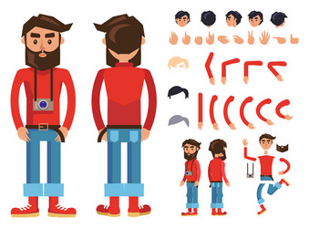 cartoon hipster man character constructor vector