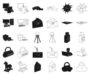 hacker and hacking blackoutline icons in set vector image