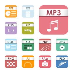 simple square file types formats labels icon set vector image