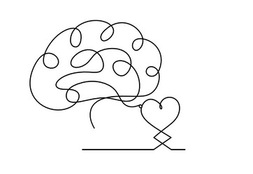 abstract hearts with brain as continuous line vector image