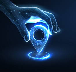 digital hand set location on map with pin ai vector image