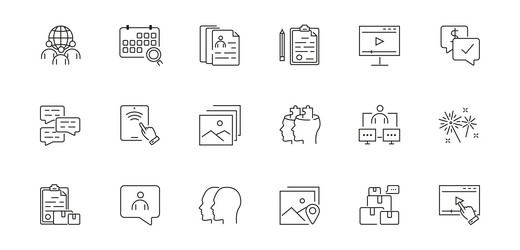outline web icons set caendar global internet vector image
