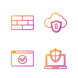 set line laptop protected with shield secure your vector image