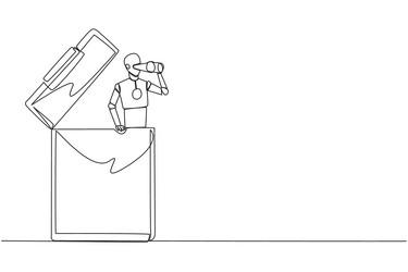 single continuous line drawing a smart robot vector image