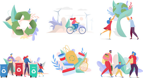 ecology concept with people sorting waste and use vector image