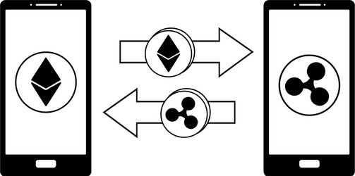 exchange between ethereum and ripple in the phone vector image