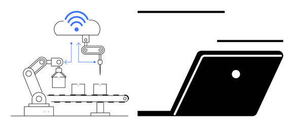 factory robot arm connected to cloud computing vector image