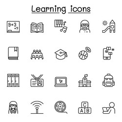 learning icon set in thin line style vector image