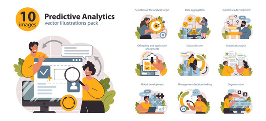 predictive analytics set process of using data vector image