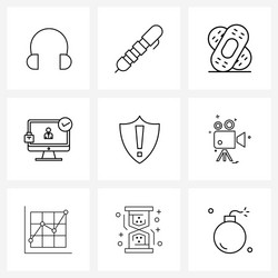 set 9 ui icons and symbols for shield secure vector image