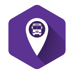 white map pointer with bus icon isolated long vector image