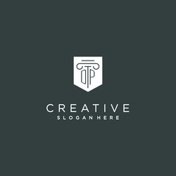 dp monogram with pillar and shield logo design vector image