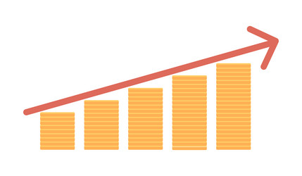 graph with raising arrow semi flat color element vector