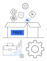 open box with various floating icons including vector image