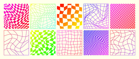 groovy checkered pattern neon distorted tiled vector image