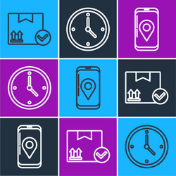 set line package box with check mark mobile vector image