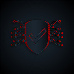 Paper cut cyber security icon isolated on black vector