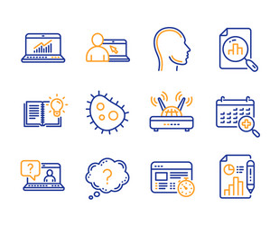 web timer analytics graph and head icons set faq vector image