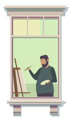 window frame with man painting inside artist vector