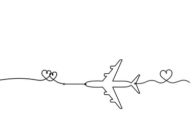 Abstract hearts with plane as continuous line vector