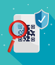 Code qr with magnifying glass and shield vector