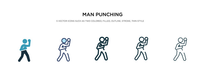 man punching icon in different style two colored vector image