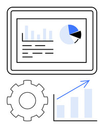 tablet displaying analytics with graphs and gear vector image