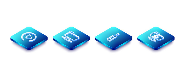 set isometric line video play button ftp folder vector image