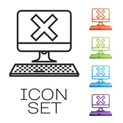 black line computer with keyboard and x mark icon vector image