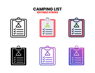 camping list icon set with different styles vector image